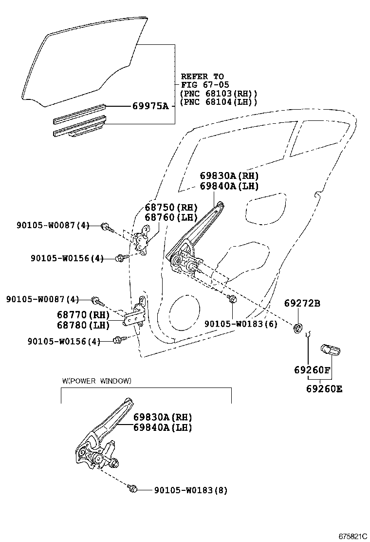 69830-05131 REGULATOR ASSY, REAR DOOR WINDOW, RH product image