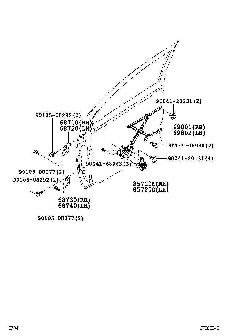 69801-B1070 REGULATOR SUB-ASSY, FRONT DOOR WINDOW, RH product image