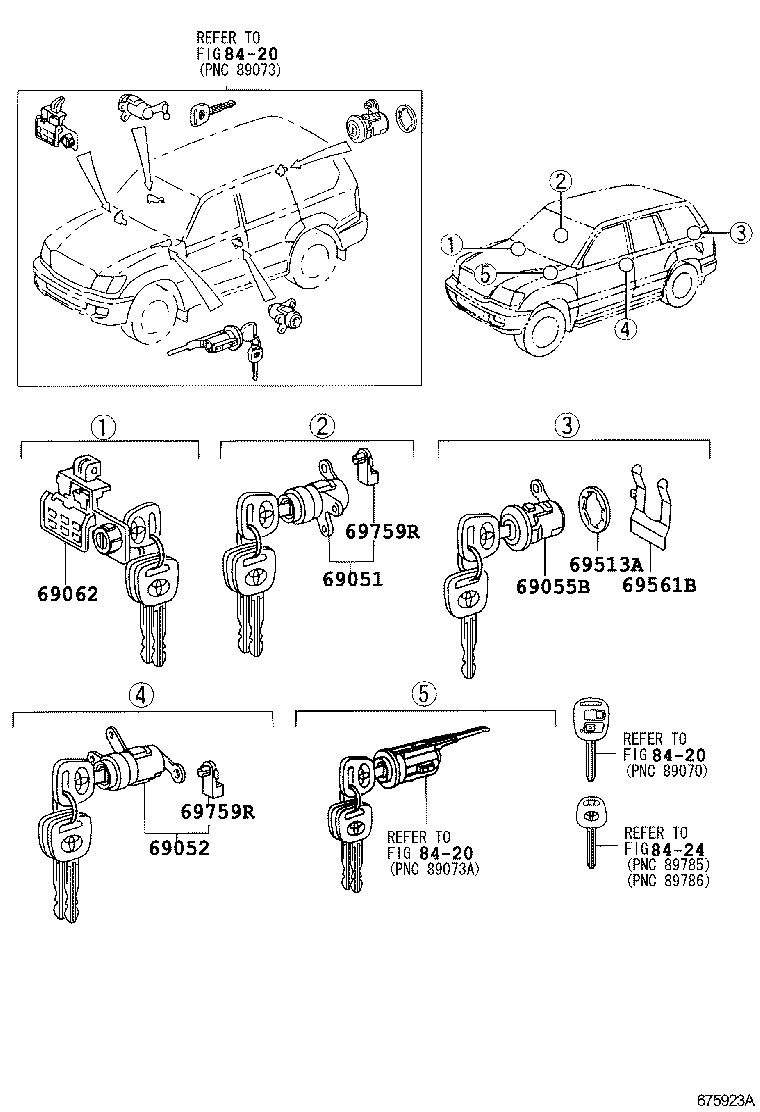 Toyota 69052-60270 CYLINDER & KEY SET, DOOR LOCK, LH