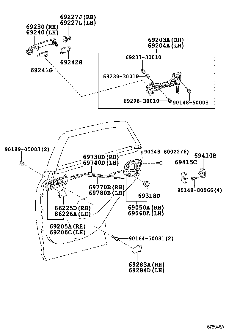 69770-48070 CABLE ASSY, REAR DOOR INSIDE LOCKING, RH product image