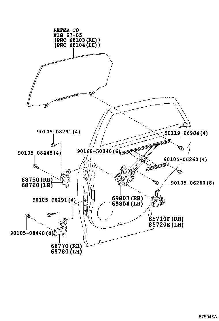 Toyota 69802-48070 REGULATOR SUB-ASSY, REAR DOOR WINDOW, LH