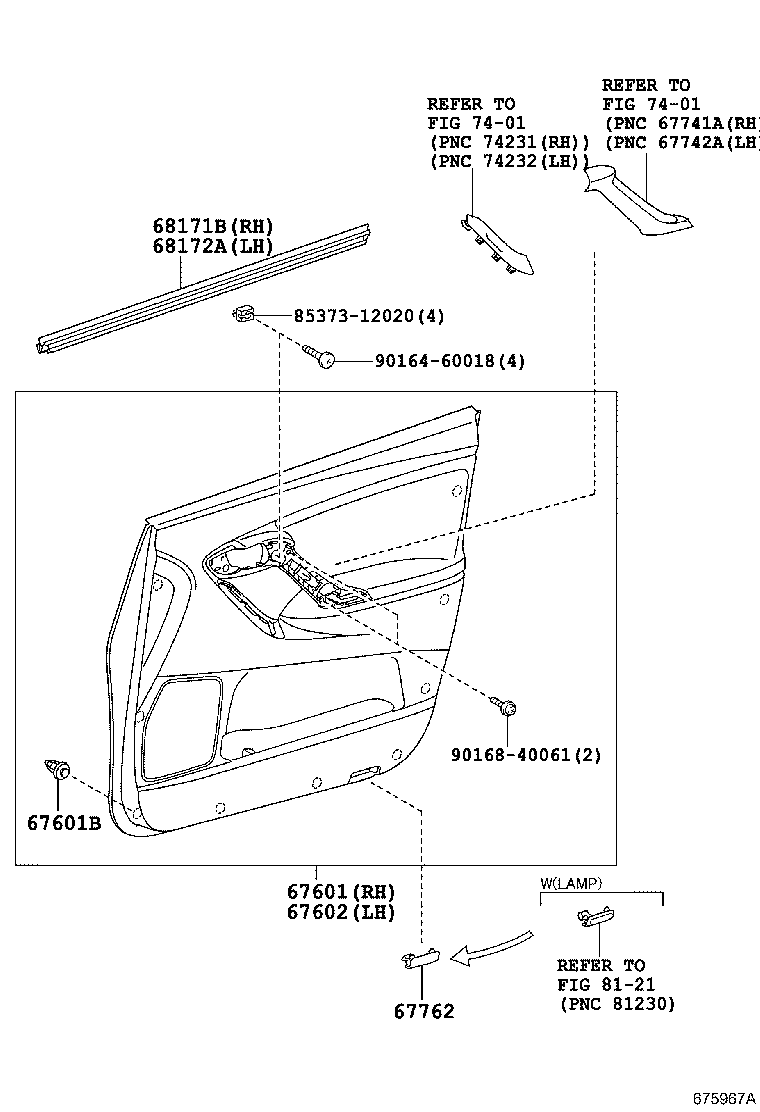 67404-64010 FRAME SUB-ASSY, FRONT DOOR, REAR LOWER LH product image