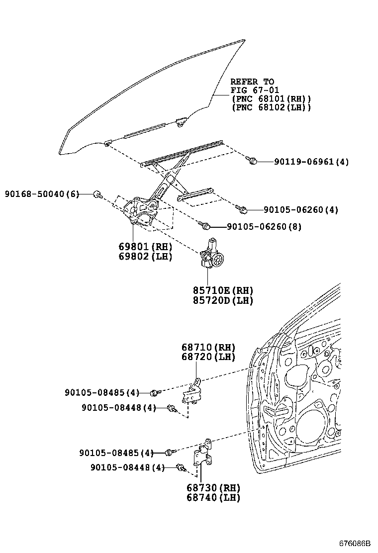 69801-68020 REGULATOR SUB-ASSY, FRONT DOOR WINDOW, RH product image