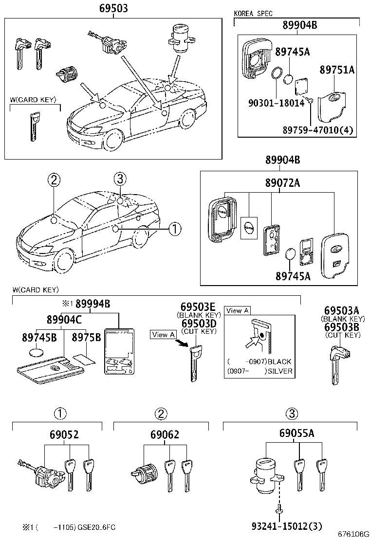 Toyota 69005-53450 CYLINDER SET, LOCK