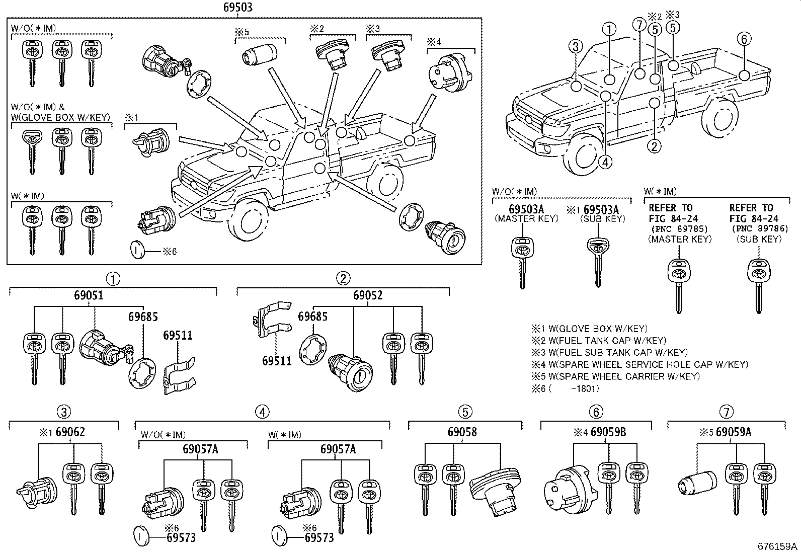 Toyota 69005-60C00 CYLINDER SET, LOCK