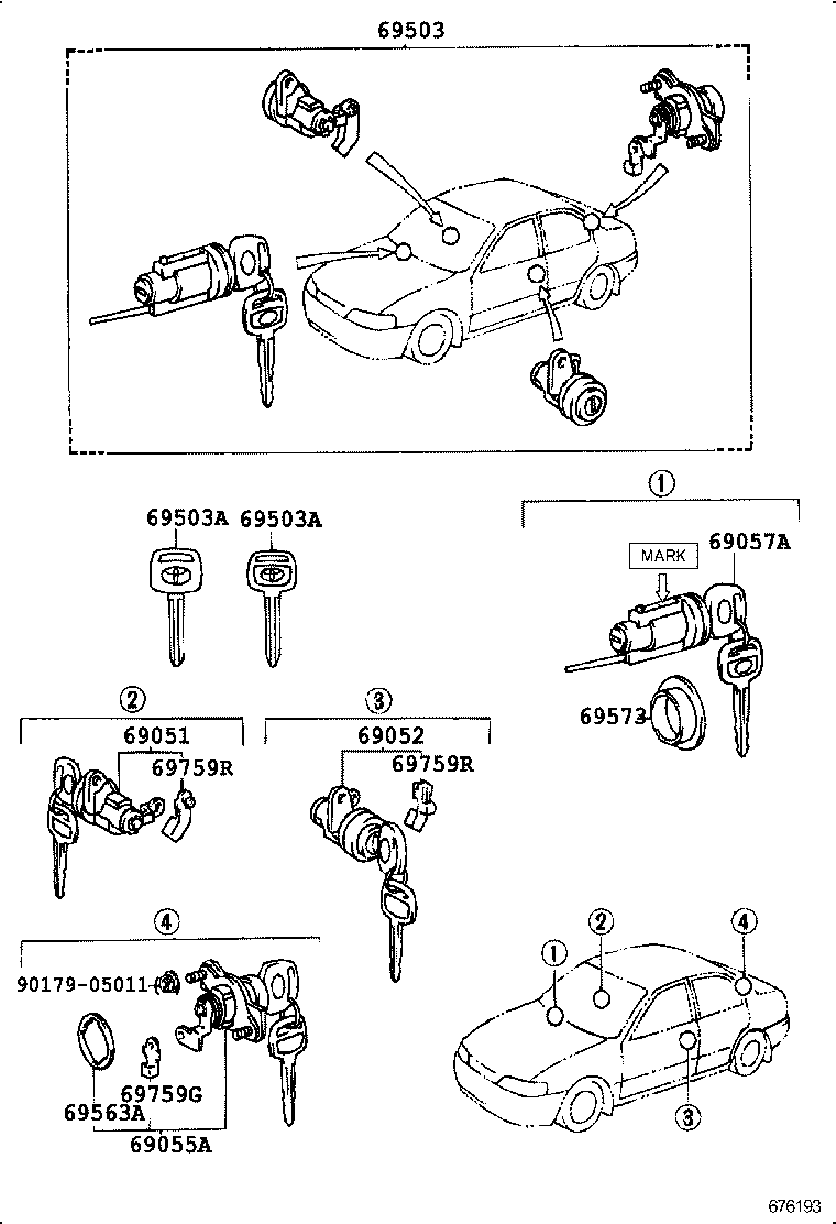 69052-12470 CYLINDER & KEY SET, DOOR LOCK, LH product image