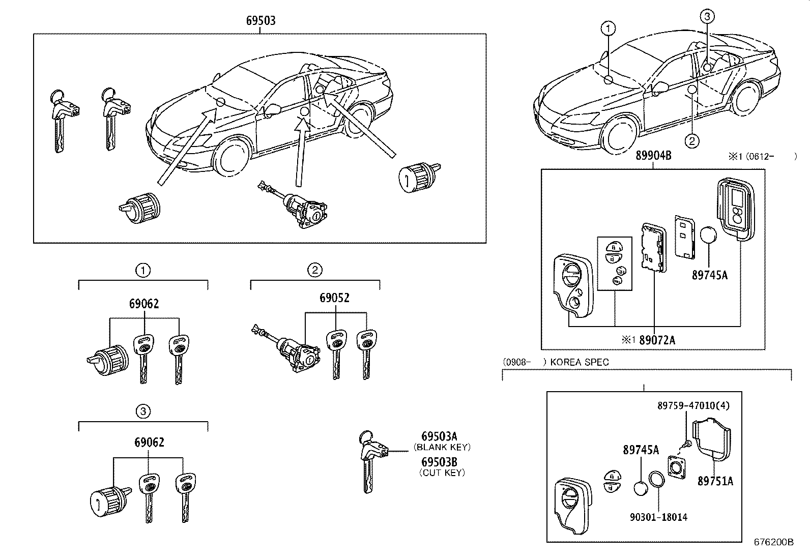 Toyota 69005-33B10 CYLINDER SET, LOCK