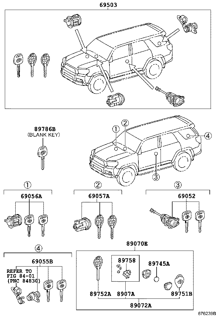 Toyota 69005-35C01 CYLINDER SET, LOCK
