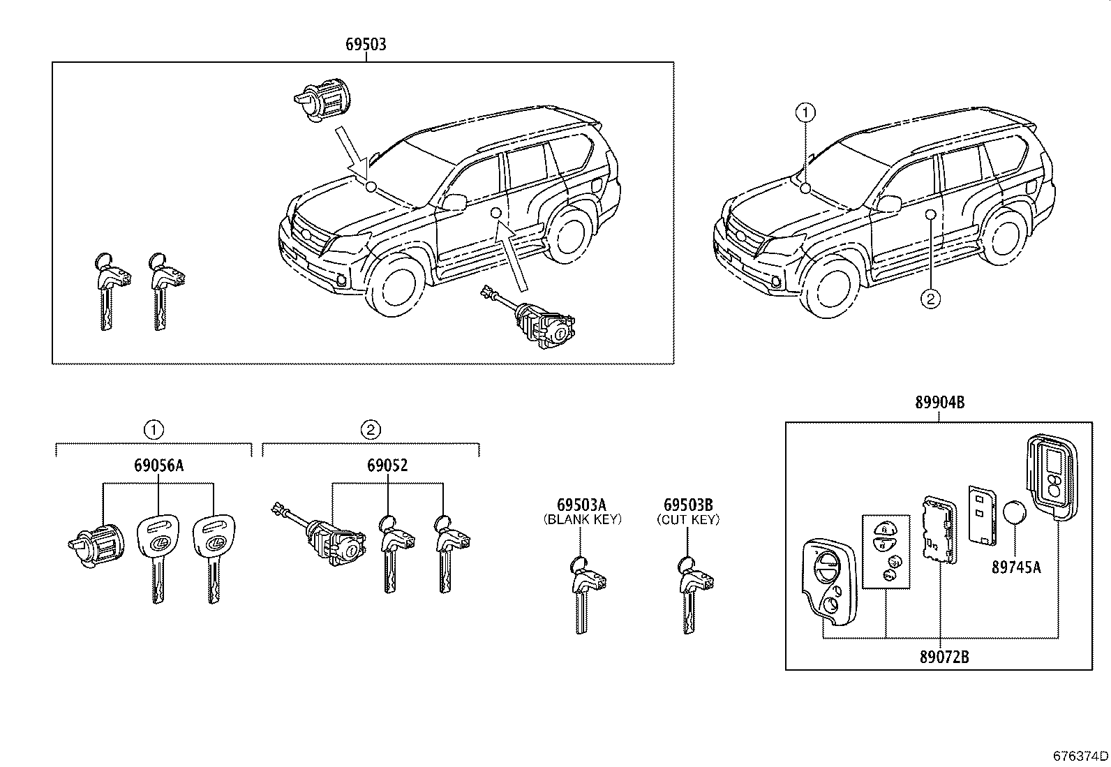 Toyota 69005-60K80 CYLINDER SET, LOCK