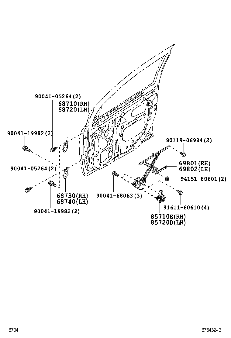 69801-B1080 REGULATOR SUB-ASSY, FRONT DOOR WINDOW, RH product image