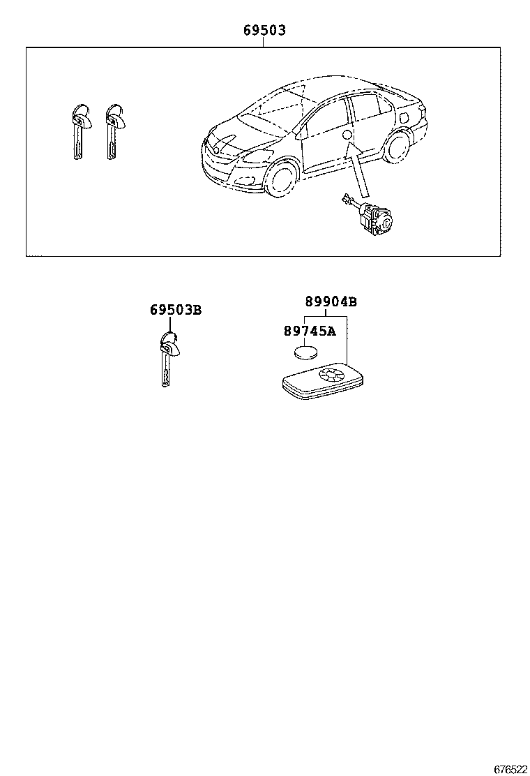 69052-0D110 CYLINDER & KEY SET, DOOR LOCK, LH product image