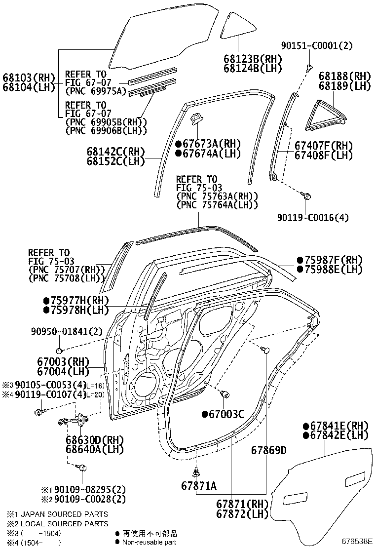 67871-0P030 WEATHERSTRIP, REAR DOOR, RH product image