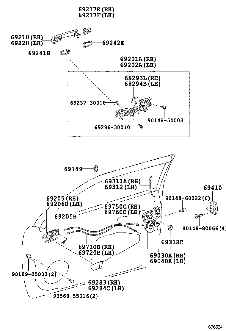 69710-21040 CABLE ASSY, FRONT DOOR LOCK REMOTE CONTROL, RH product image
