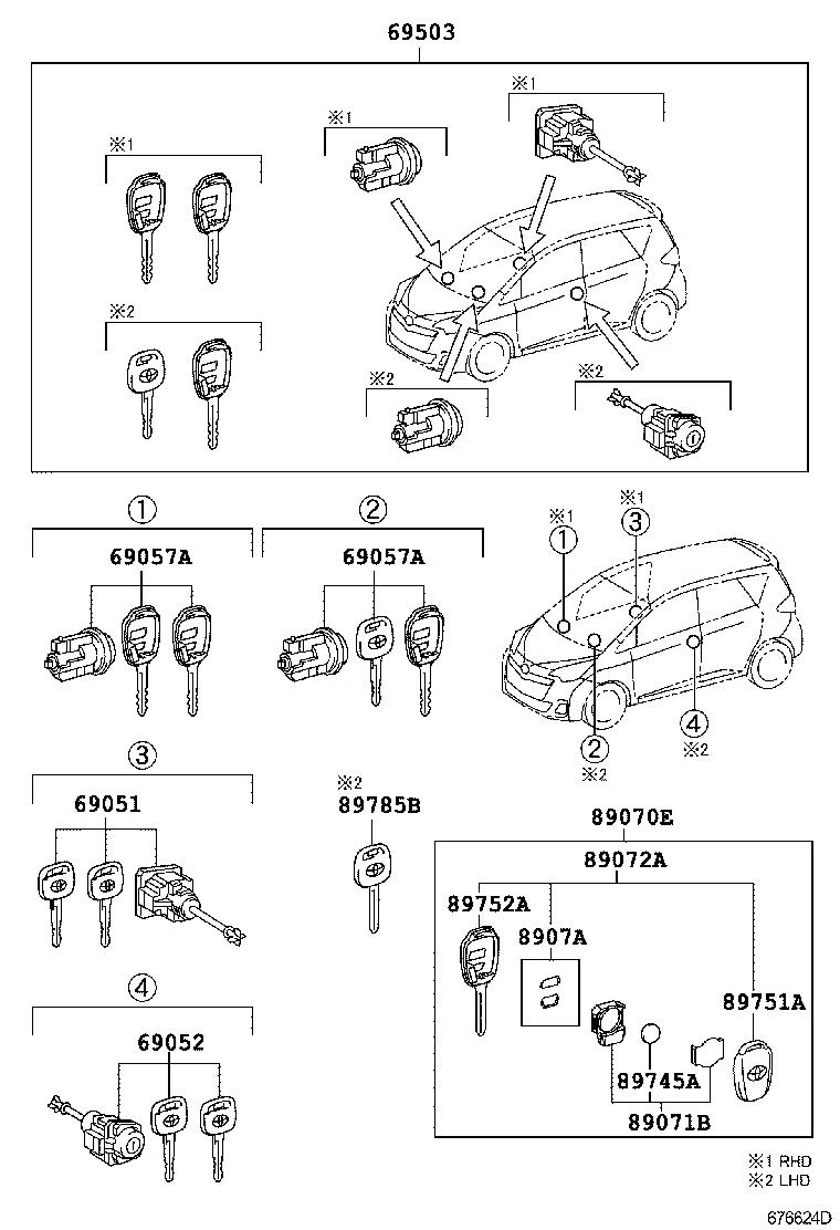 69057-52D10 CYLINDER & KEY SET, IGNITION SWITCH LOCK product image