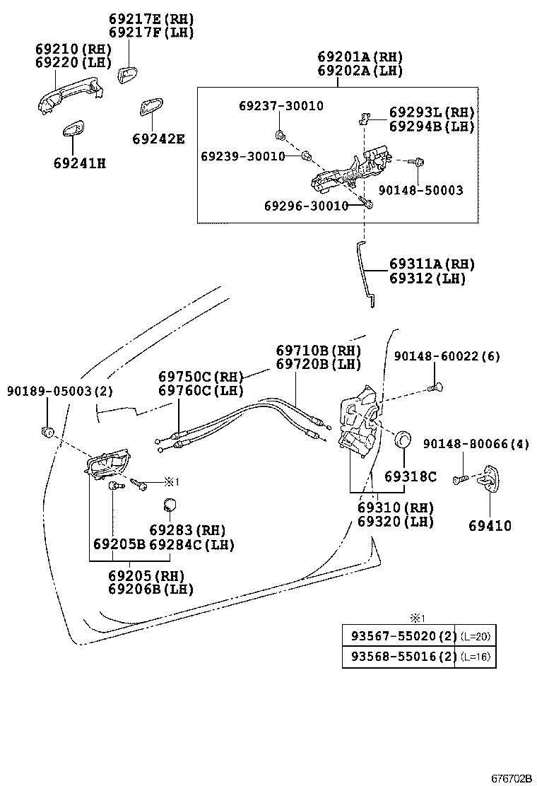 Toyota 69201-52130 FRAME SUB-ASSY, FRONT DOOR OUTSIDE HANDLE, RH