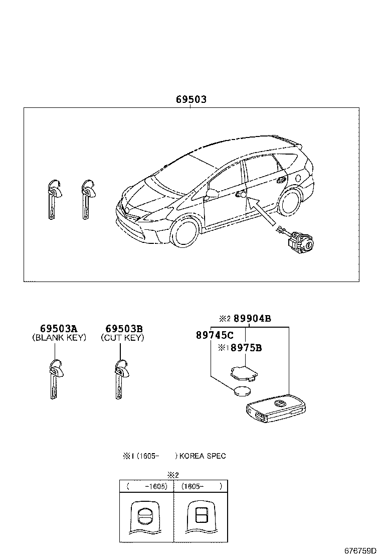 Toyota 69005-47190 CYLINDER SET, LOCK
