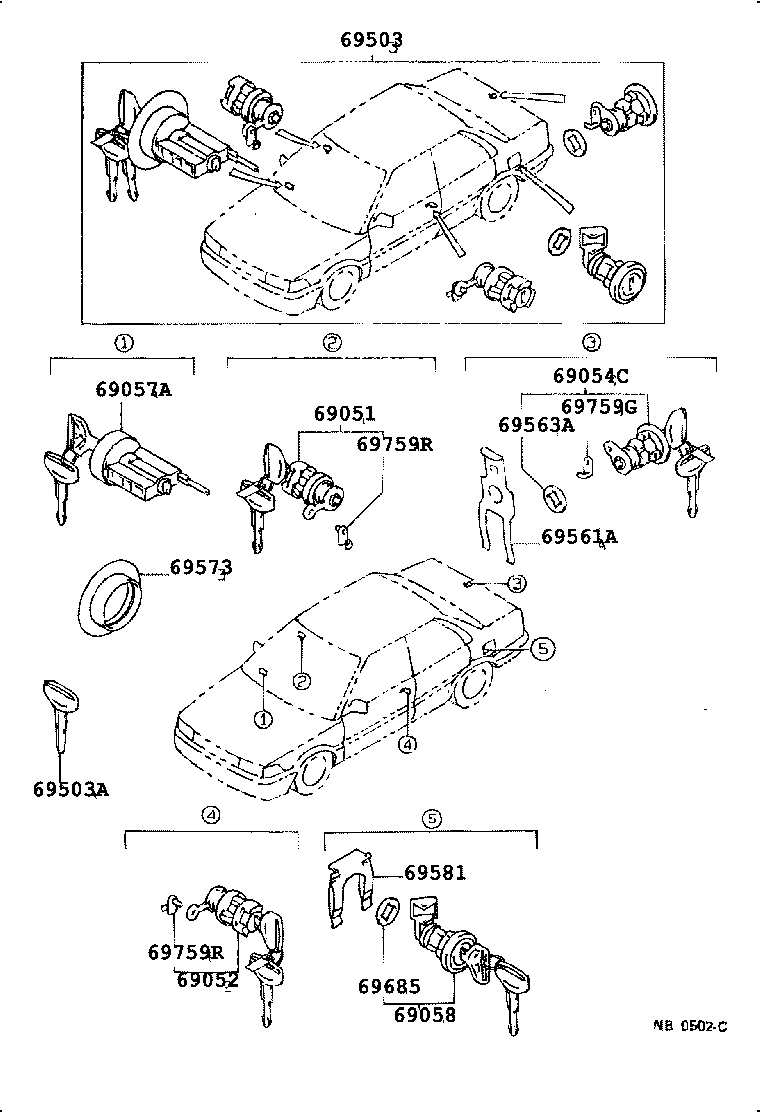 69561-01030 RETAINER, LUGGAGE COMPARTMENT LOCK CYLINDER product image
