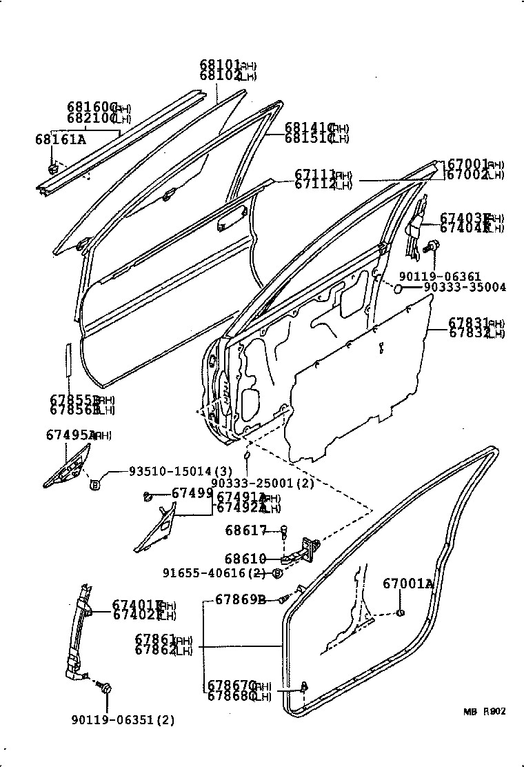 67610-02090-B0 BOARD SUB-ASSY, FRONT DOOR TRIM, RH product image