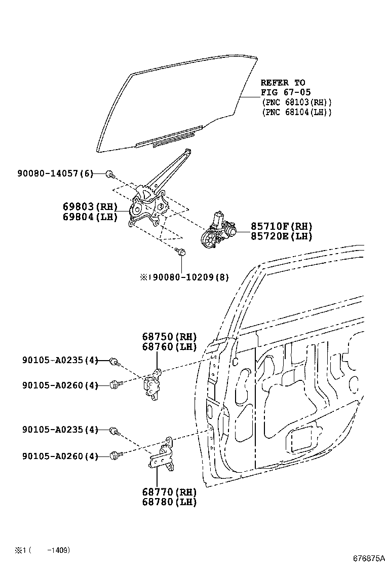 Toyota 69803-06140 REGULATOR SUB-ASSY, REAR DOOR WINDOW, RH