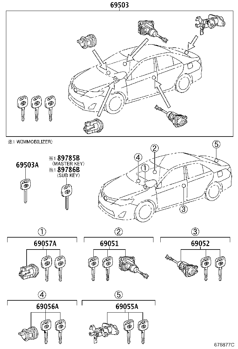 Toyota 69005-06471 CYLINDER SET, LOCK