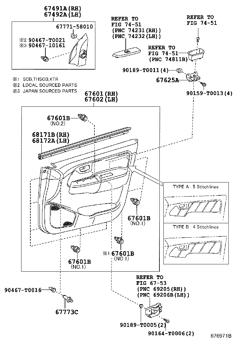 67867-0D050 RETAINER, FRONT DOOR LOWER PROTECTOR, RH product image