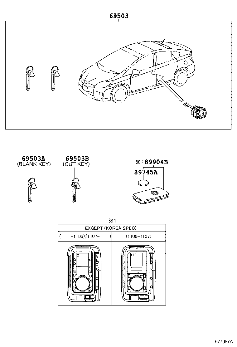 Toyota 69005-47120 CYLINDER SET, LOCK
