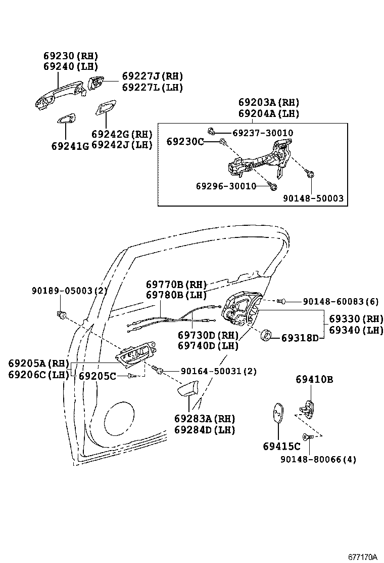 Toyota 69280-30050-C0 HANDLE SUB-ASSY, REAR DOOR INSIDE, LH