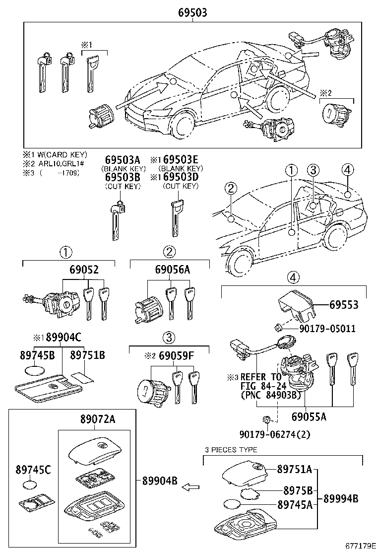 Toyota 69005-30E70 CYLINDER SET, LOCK