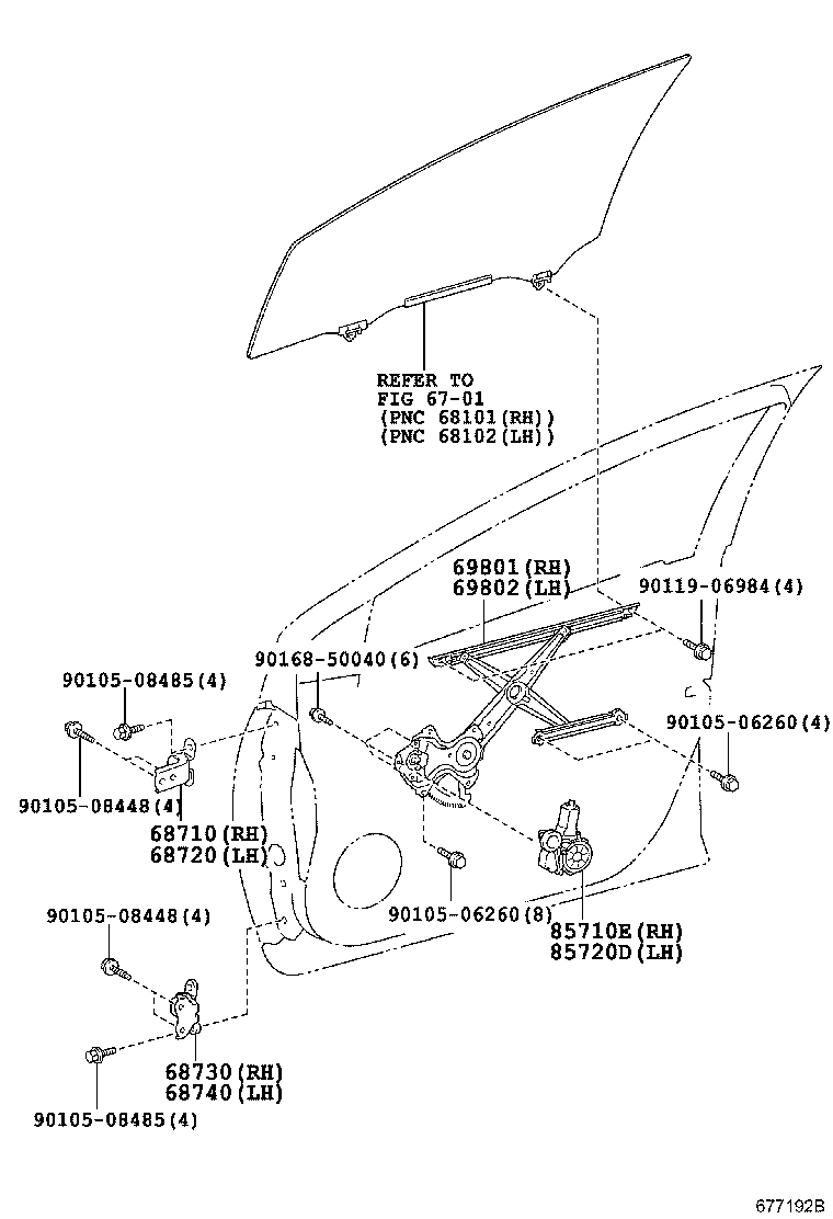 Toyota 69801-52140 REGULATOR SUB-ASSY, FRONT DOOR WINDOW, RH