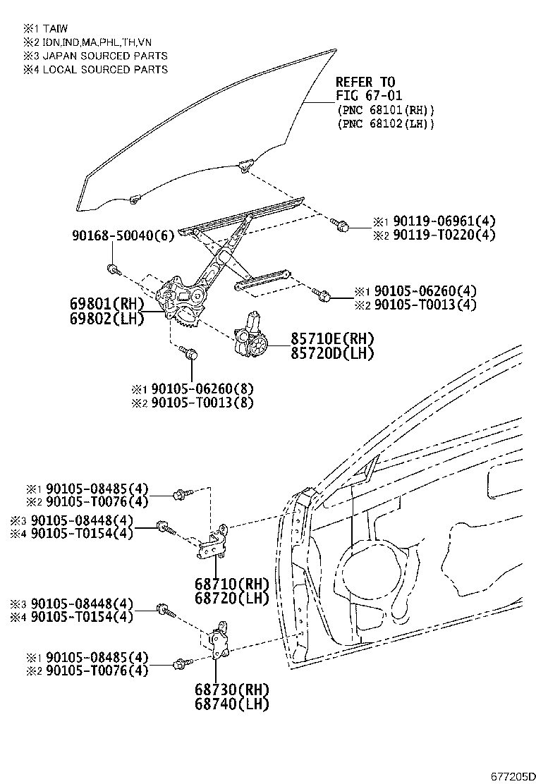 69801-06110 REGULATOR SUB-ASSY, FRONT DOOR WINDOW, RH product image