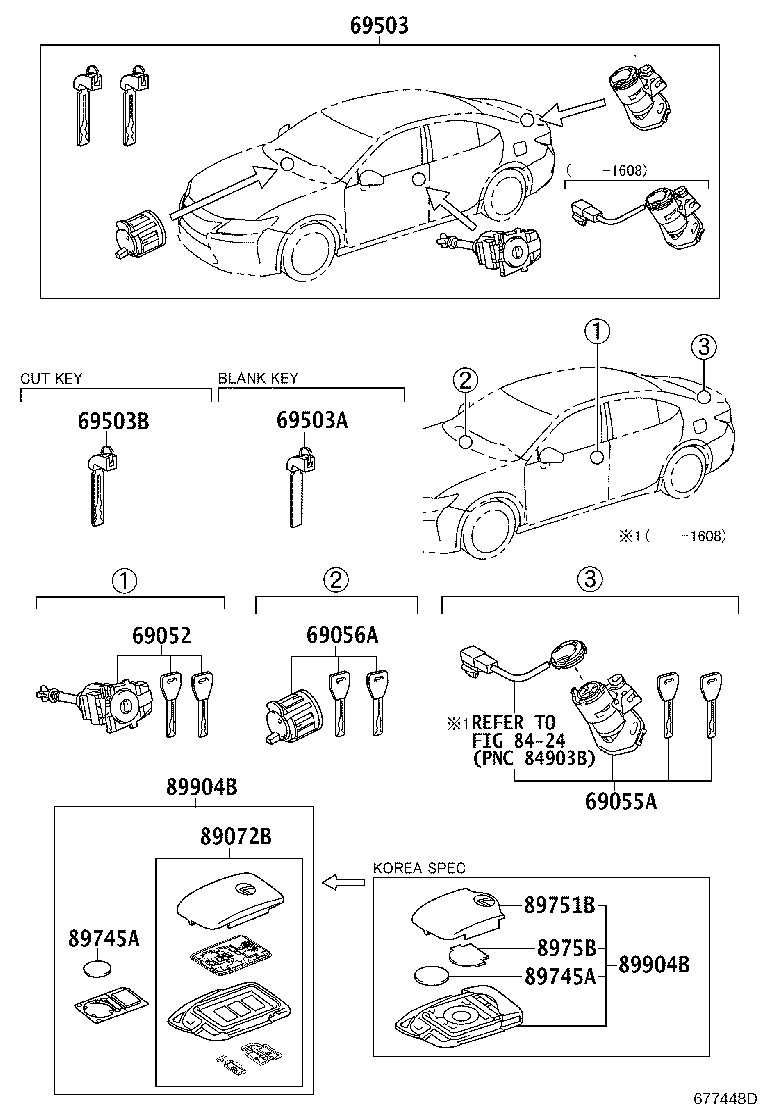 Toyota 69005-33D10 CYLINDER SET, LOCK