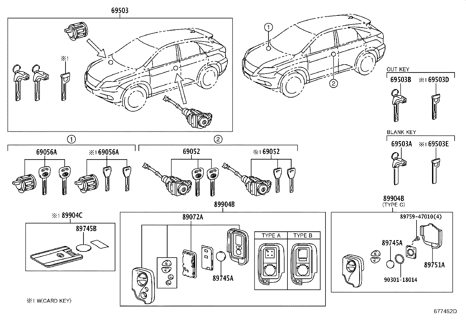 Toyota 69005-48450 CYLINDER SET, LOCK