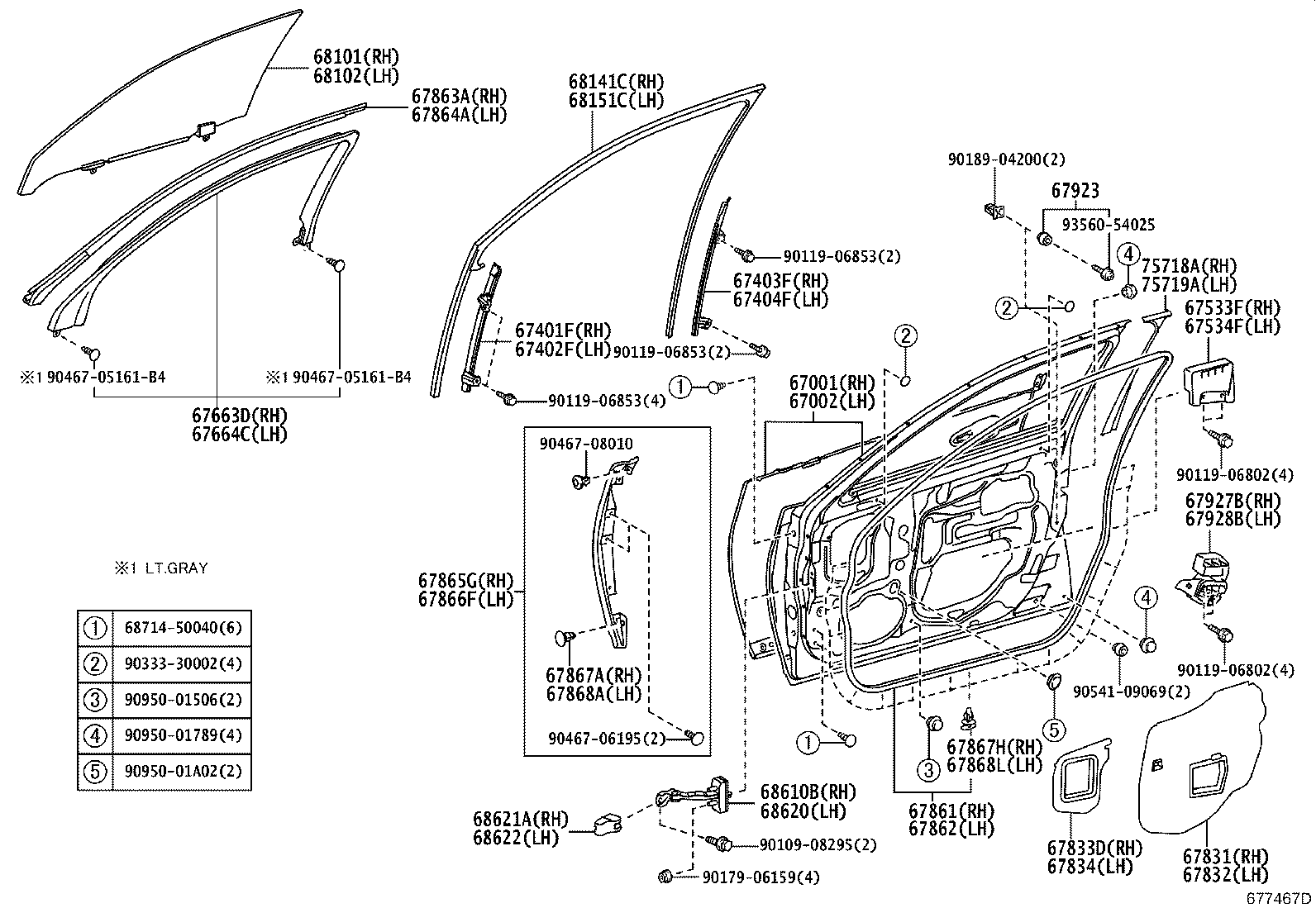 68101-50190 GLASS SUB-ASSY, FRONT DOOR, RH product image