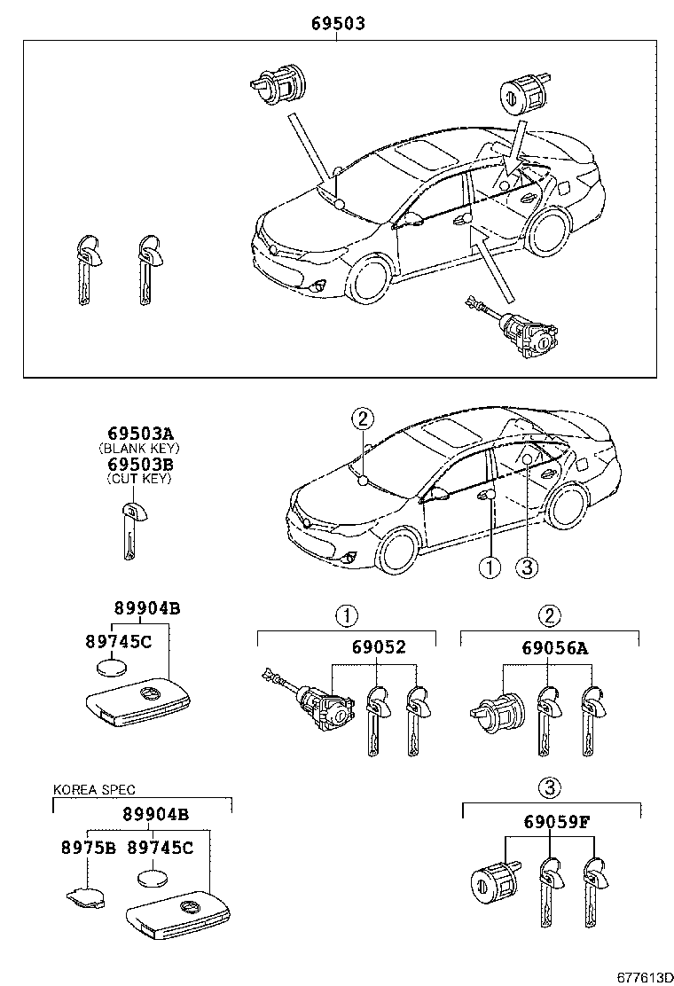 Toyota 69005-07040 CYLINDER SET, LOCK