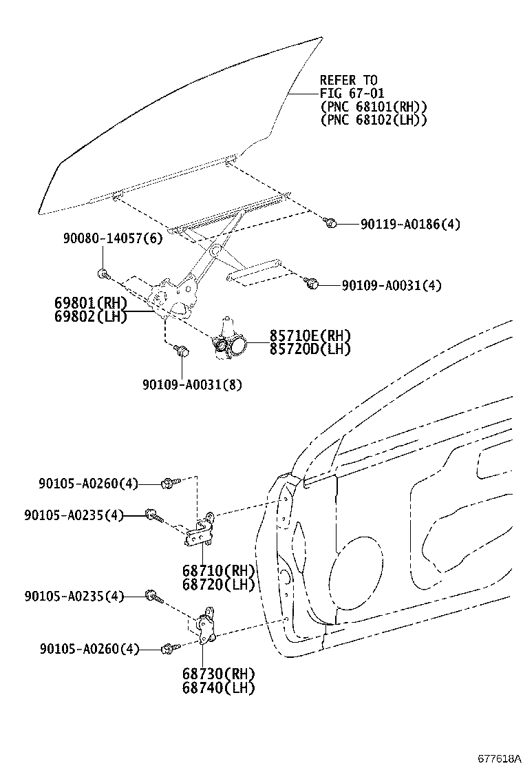 Toyota 69801-07030 REGULATOR SUB-ASSY, FRONT DOOR WINDOW, RH