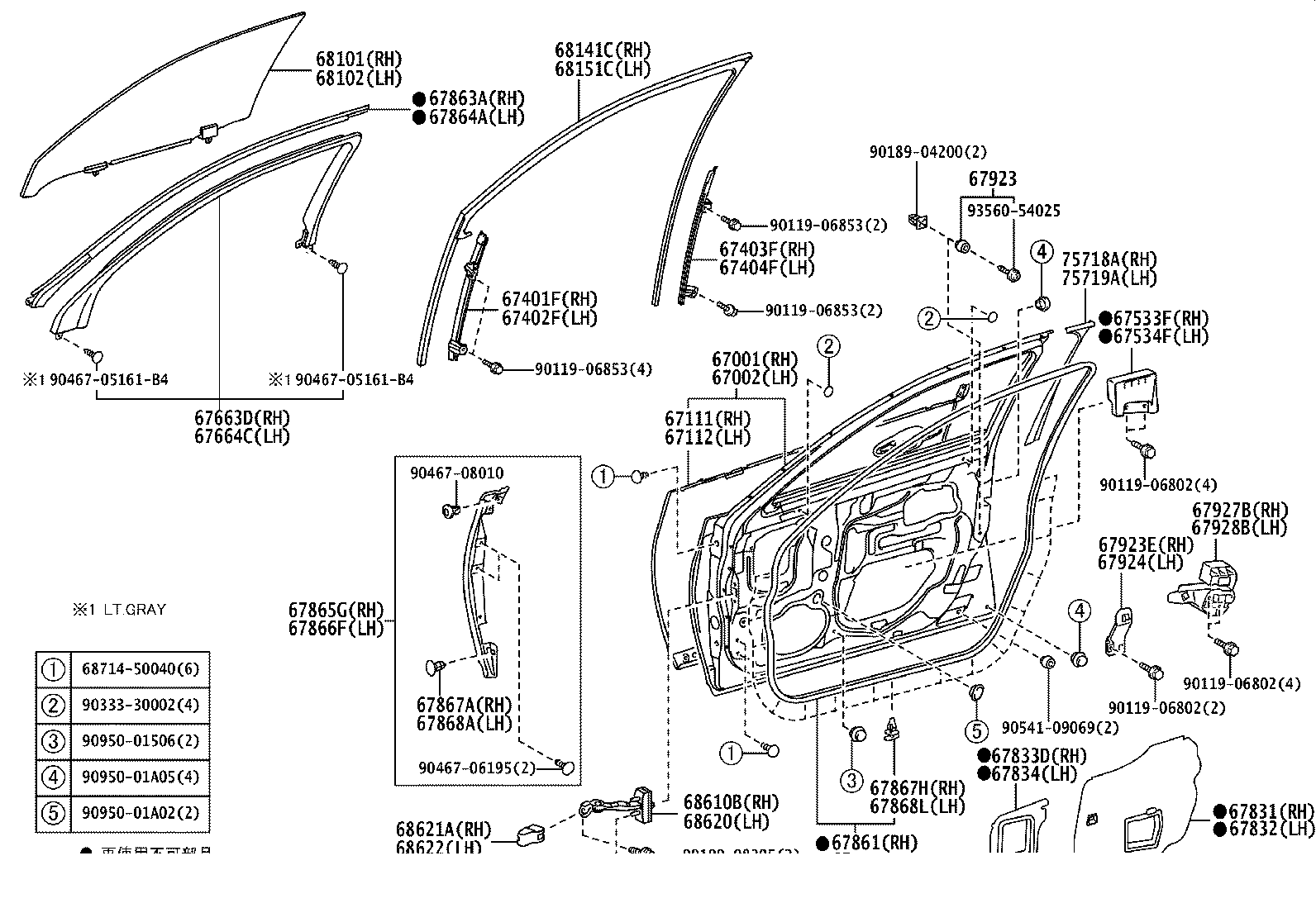 Toyota 67610-50P60-E4 BOARD SUB-ASSY, FRONT DOOR TRIM, RH