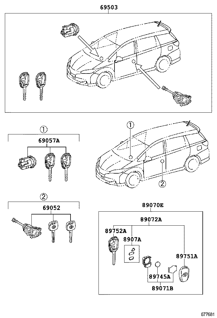 69005-0M010 CYLINDER SET, LOCK product image