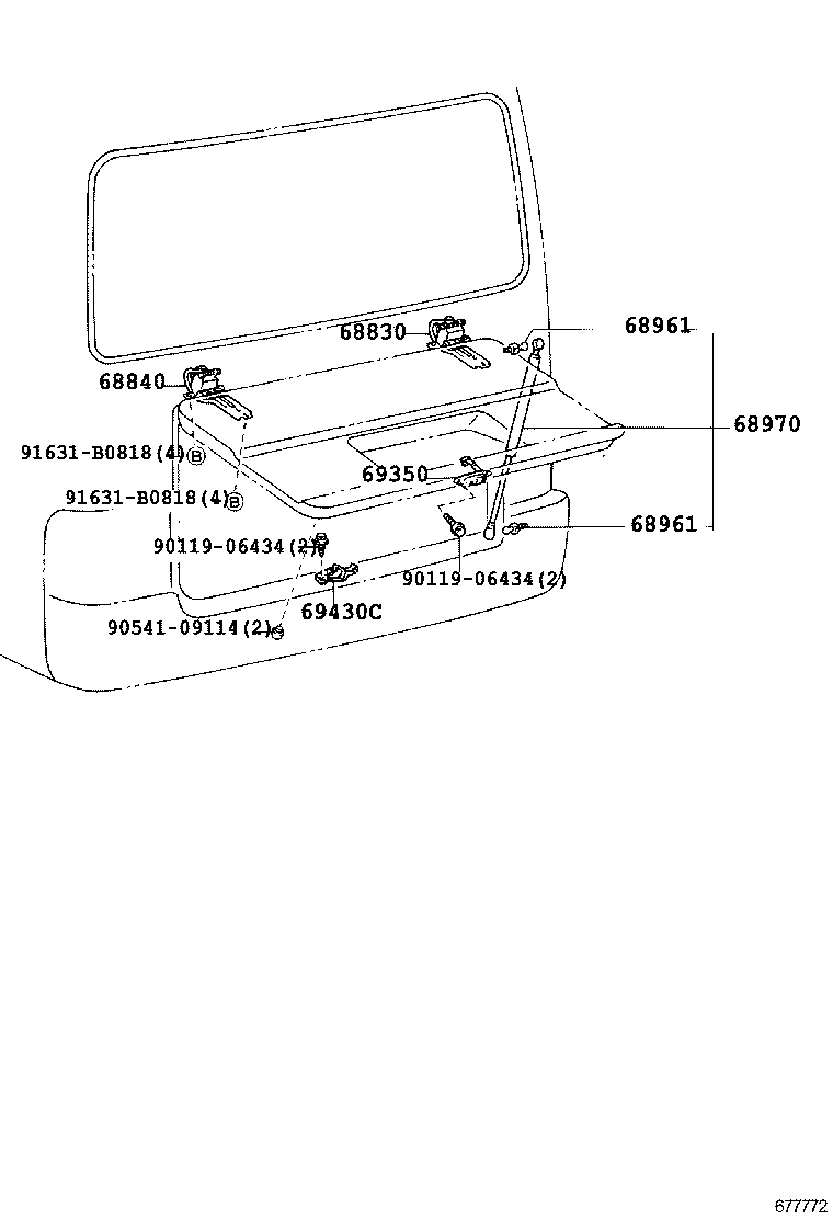 68950-39416 STAY ASSY, BACK DOOR, RH product image