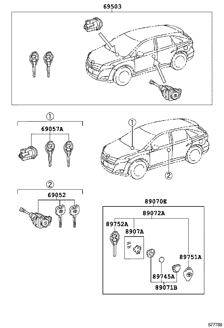 69005-0T050 CYLINDER SET, LOCK product image