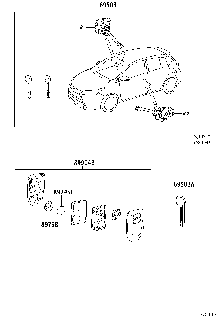 Toyota 69005-0DG40 CYLINDER SET, LOCK