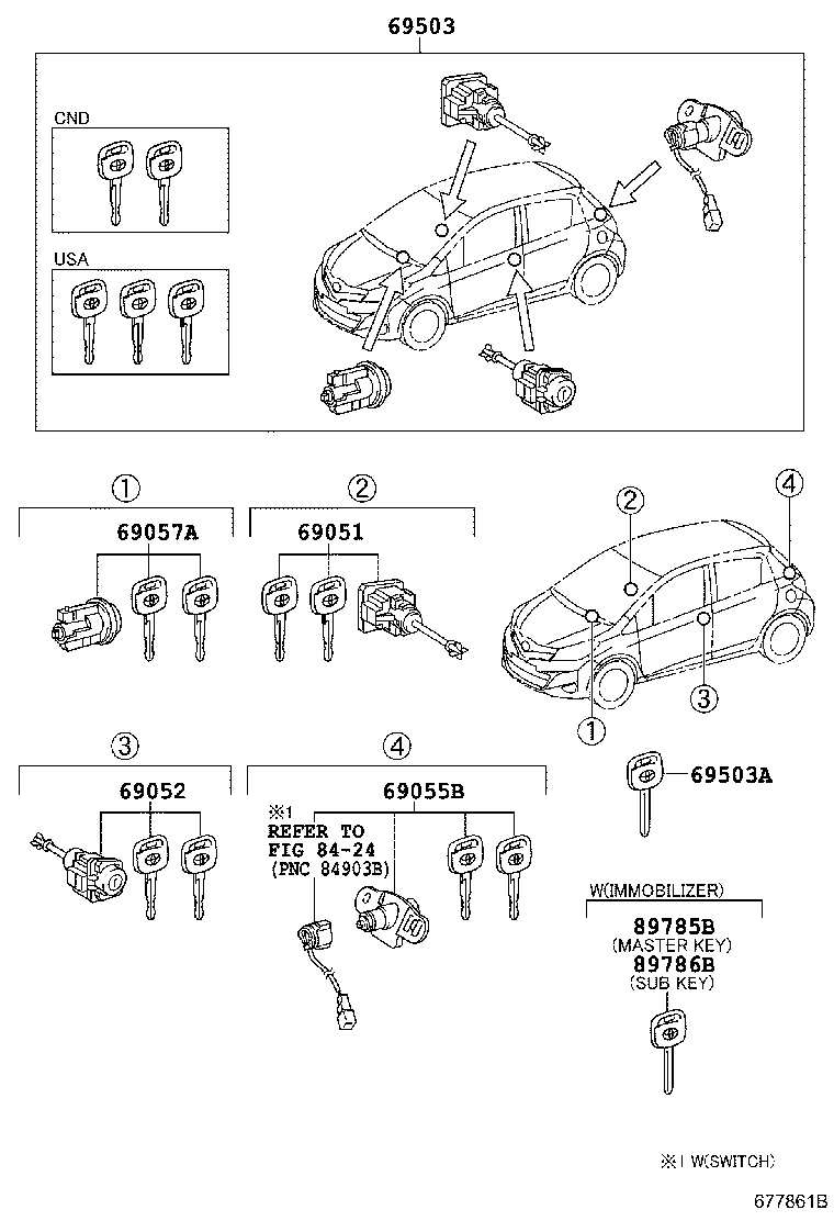 Toyota 69005-52Q00 CYLINDER SET, LOCK