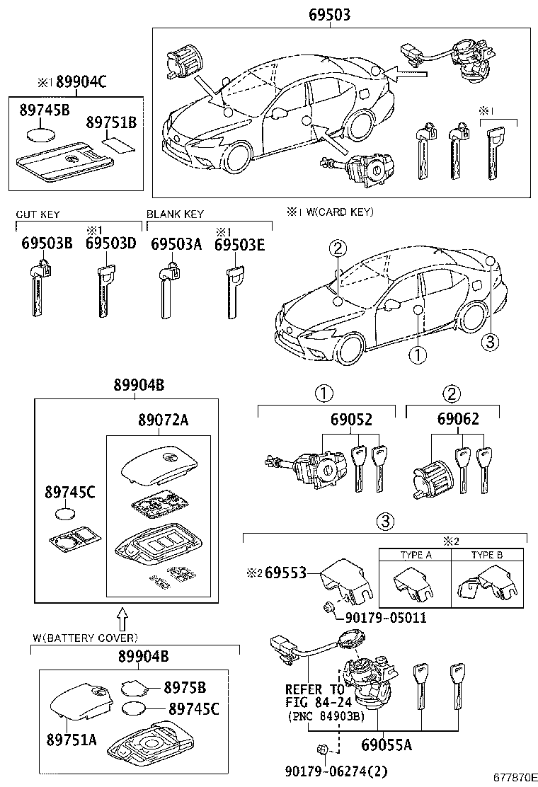 Toyota 69005-53590 CYLINDER SET, LOCK