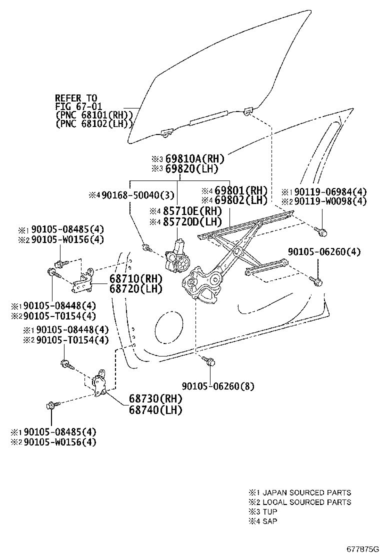 69801-02380 REGULATOR SUB-ASSY, FRONT DOOR WINDOW, RH product image