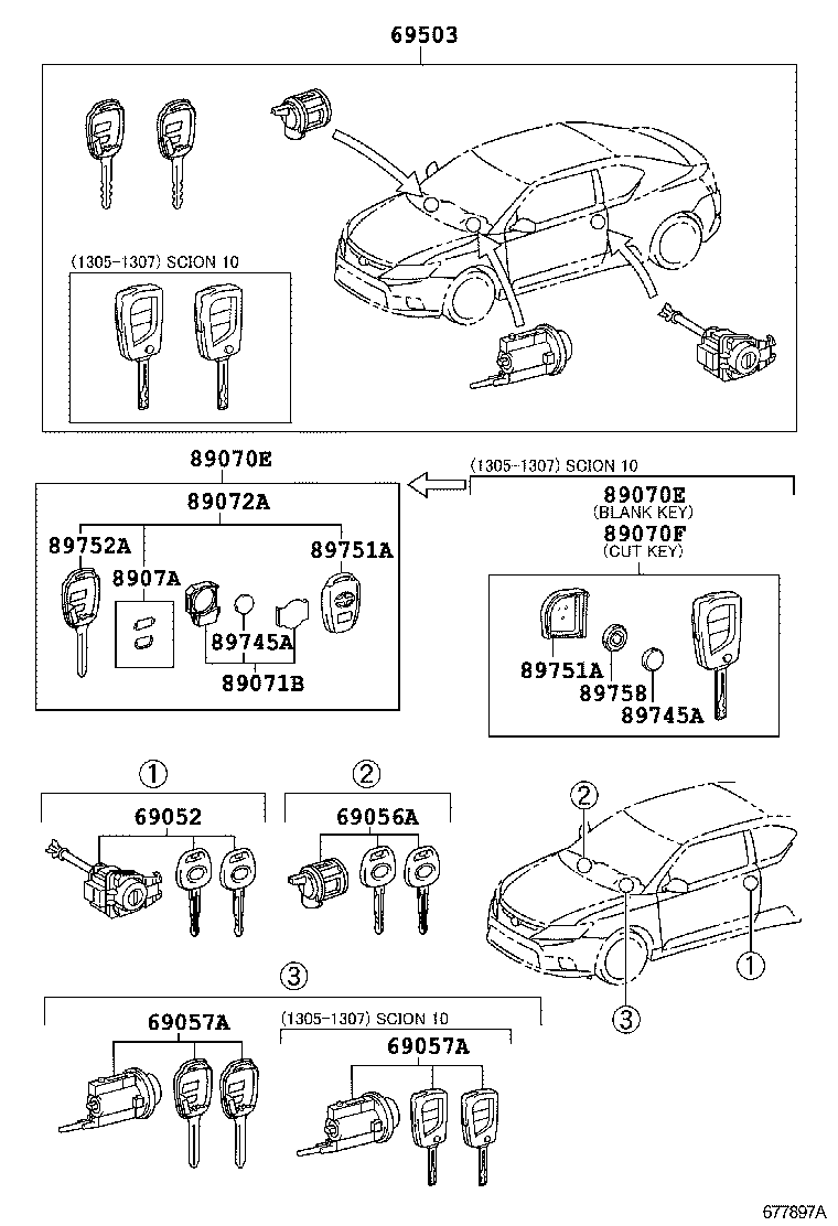 Toyota 89704-21150 CYLINDER SET, LOCK