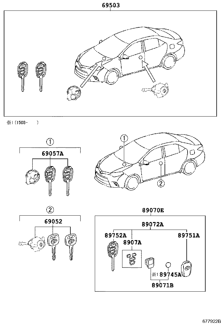 Toyota 69005-02A20 CYLINDER SET, LOCK