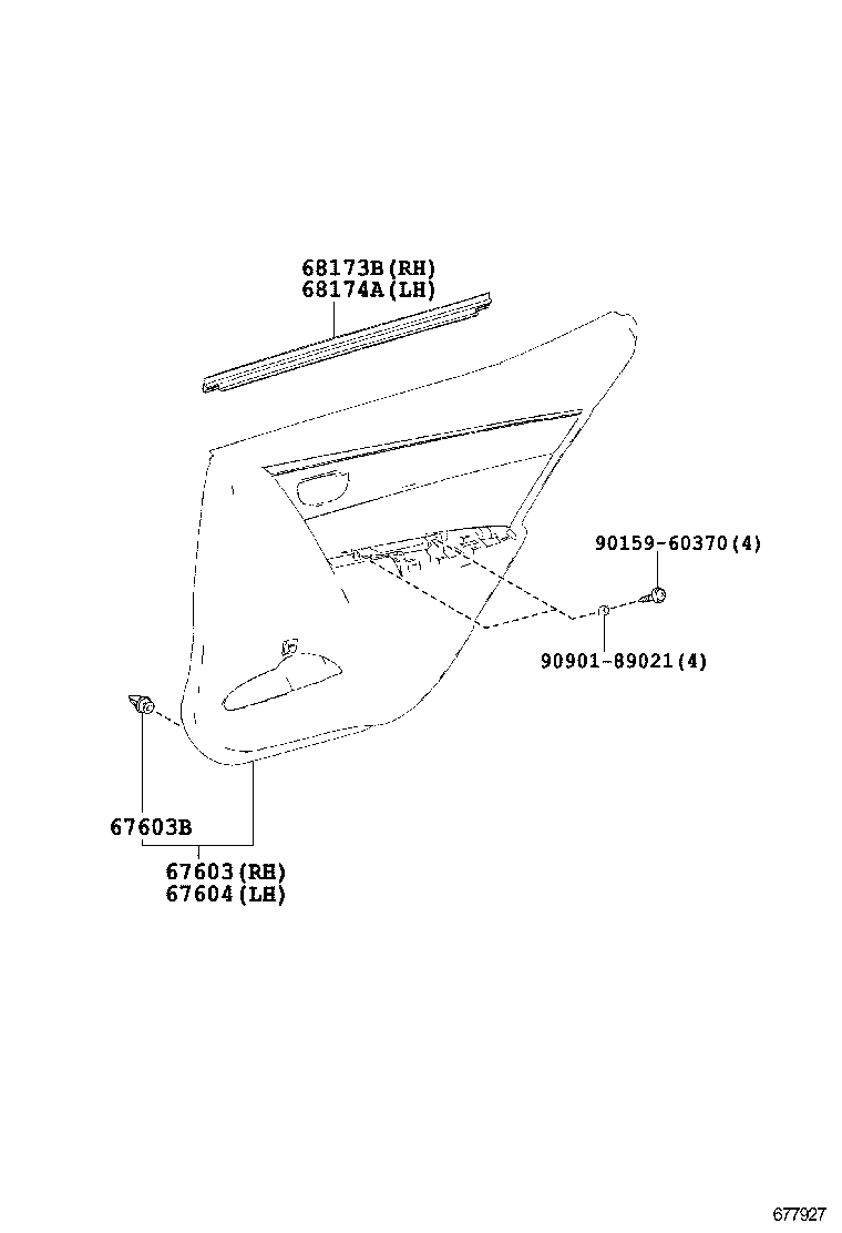 67871-02230 WEATHERSTRIP, REAR DOOR, RH product image