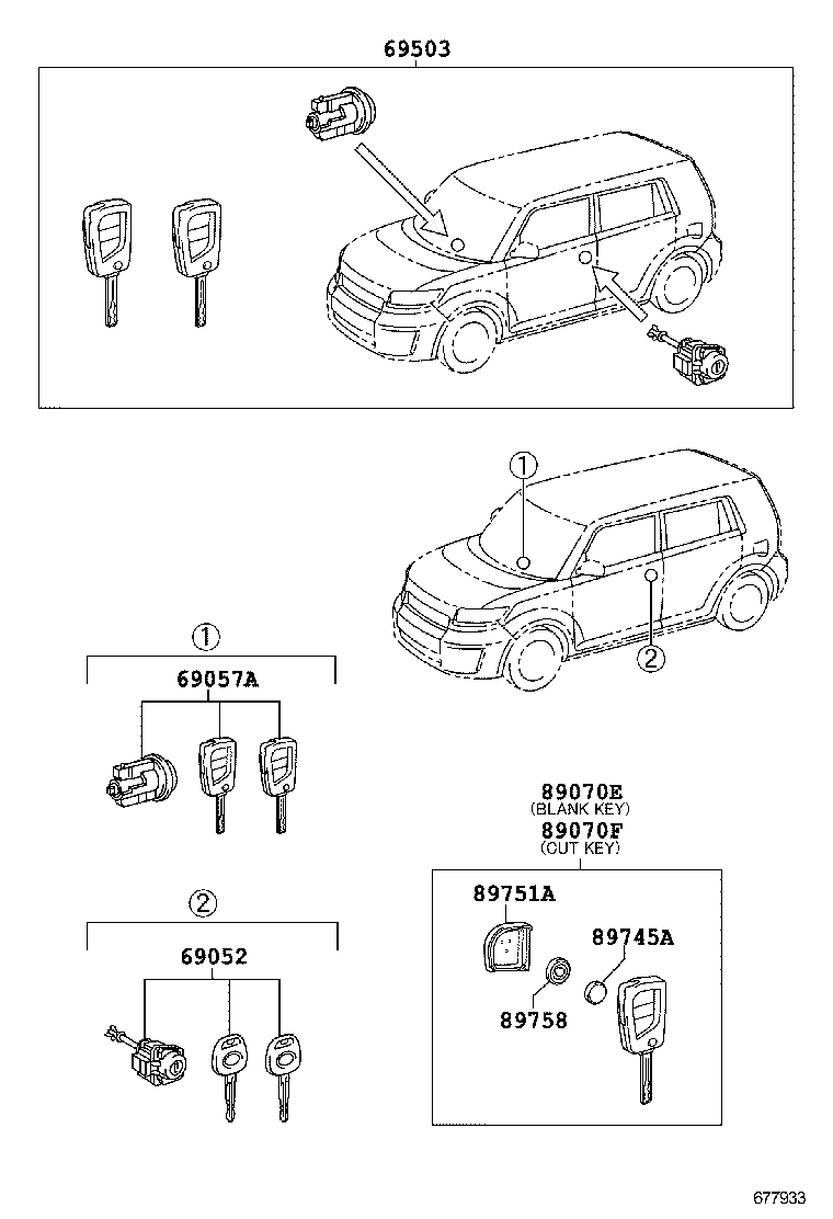 69052-12640 CYLINDER & KEY SET, DOOR LOCK, LH product image