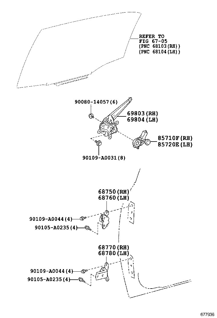 69804-02240 REGULATOR SUB-ASSY, REAR DOOR WINDOW, LH product image