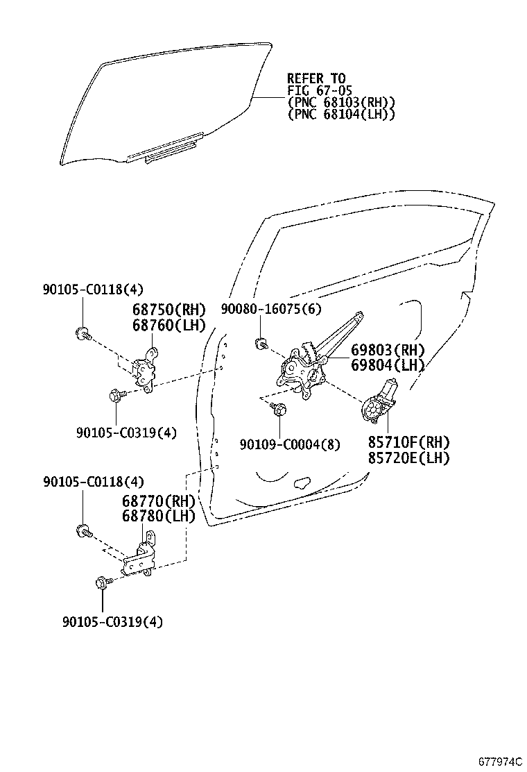 69804-0D150 REGULATOR SUB-ASSY, REAR DOOR WINDOW, LH product image