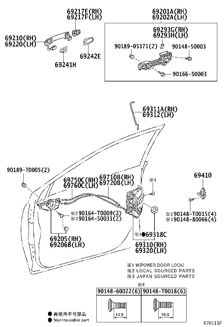 Toyota 69201-0K050 FRAME SUB-ASSY, FRONT DOOR OUTSIDE HANDLE, RH